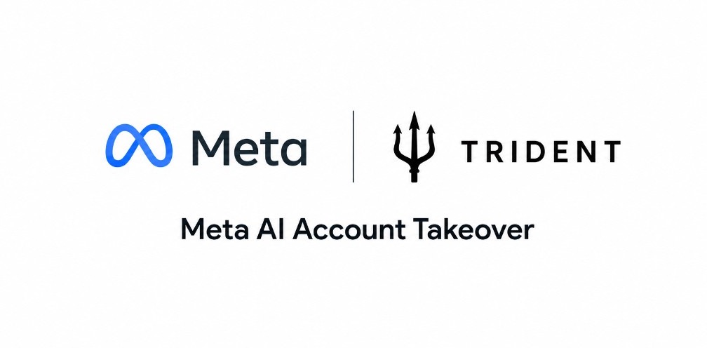 Meta and Trident logos side by side above the title Meta AI Account Takeover
